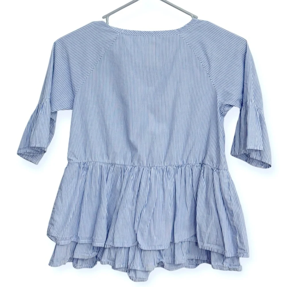 Wonder Nation Blue Striped Blouse with Floral‎ Design L10/12